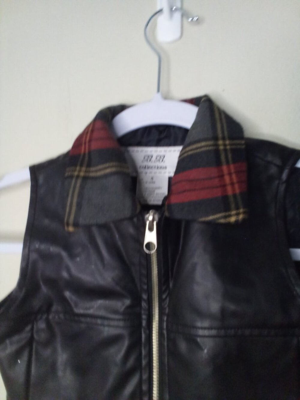 BB Collections Faux Leather Vest Kids Girls 4 Full Zip Sleeveless Plaid Pockets - Picture 3 of 14